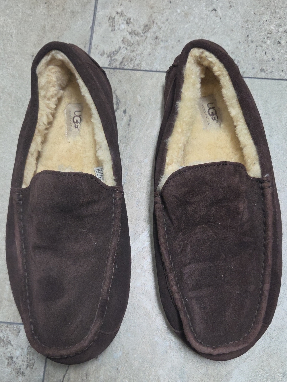 -  UGG Men's Dark Brown Suede Shearling-Lined Slippers